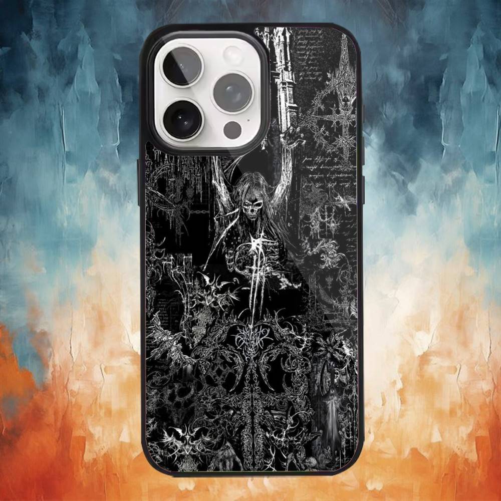 

Gothic Cyber Sigil Cross Phone Case For iPhone 17 16 15 14 13 12 Pro Max Plus for Magsafe Mirror Wireless Magnetic Cover iPhone12