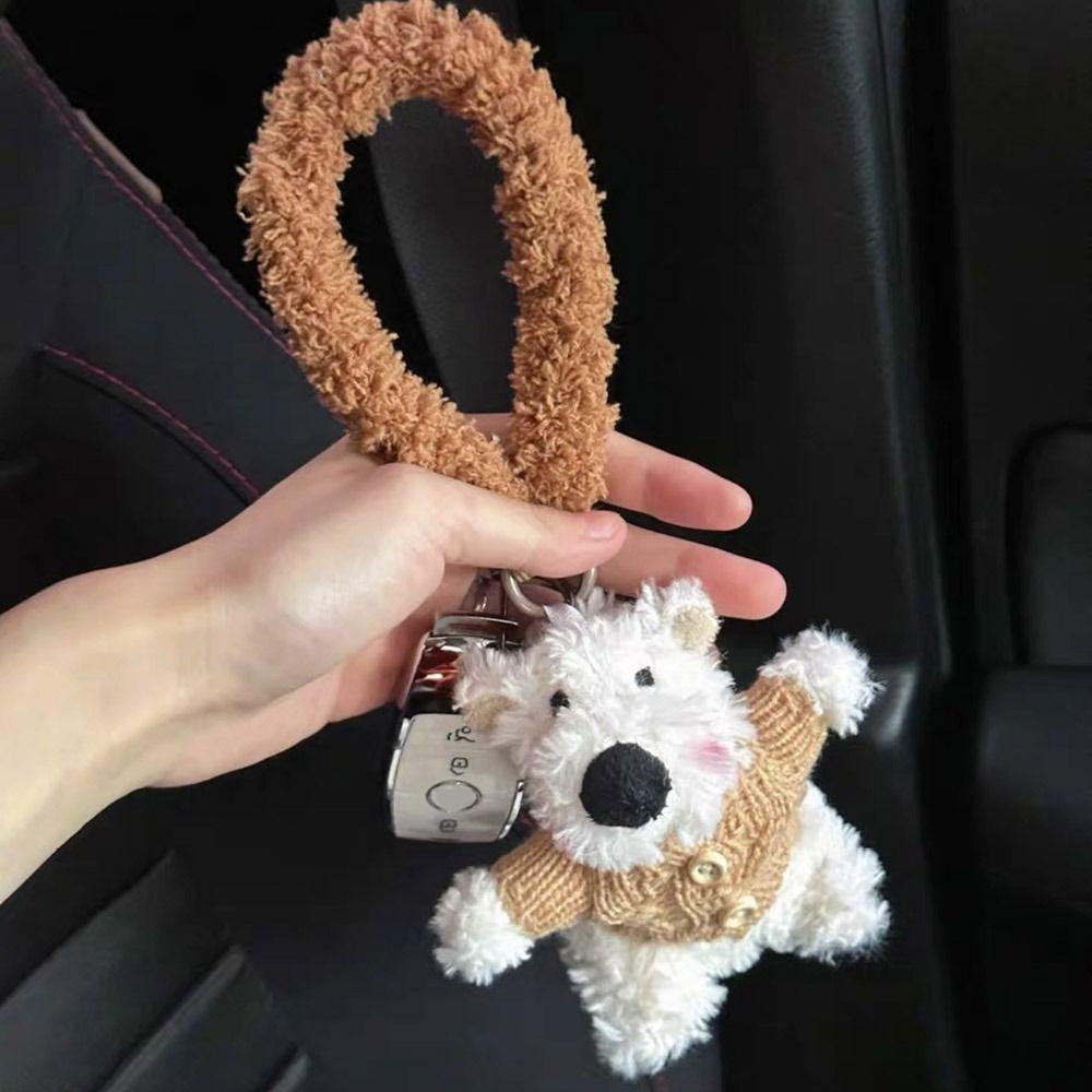 Cute Cartoon West Highland Dog Keychain  Stuffed Dolls Puppy Pendant Hanging Ornament Backpack Key Chain Bag Accessories