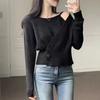 Korean Autumn Chi Design Sense Irregular Fake Two-piece Three Button Waist Knitted Sweater Top