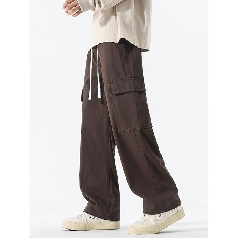 Mingge | Spring new big pocket overalls men's solid color simple and versatile loose straight casual pants