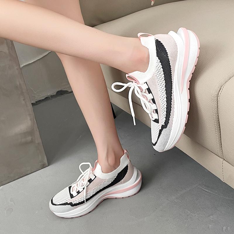 

2024 женские кроссовки высокого качества, дышащая прогулочная обувь с вязаной сеткой, разноцветная повседневная обувь на шнуровке, женская обувь для тенниса