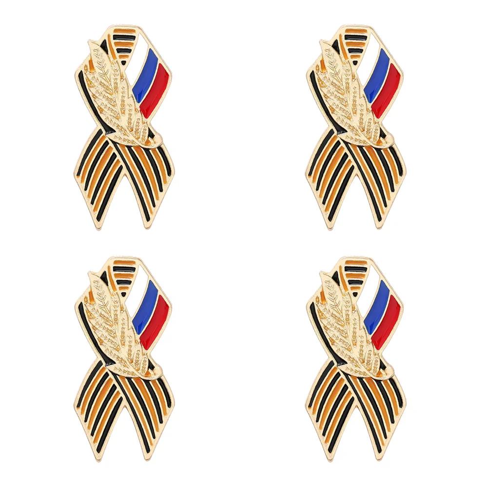St. George Ribbon Badge with Russian Flag Saint George Victory Day Enamel Lapel Pin Maple Memorial Brooch Festive Symbol Pin