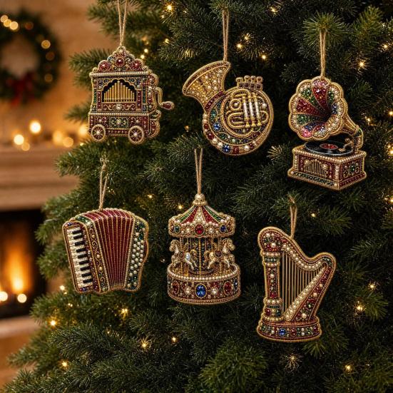 Seasonal Festive Hanging Decor 6 Pcs Christmas DIY Faux Pearl Painting Kit Ornaments, Rhinestone Art Party Decorative Supplies Tree Decoration