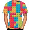 Summer Round Neck 3D Building Blocks Pattern Print T-shirts Fashionable Casual Short Sleeved Men's T-shirts