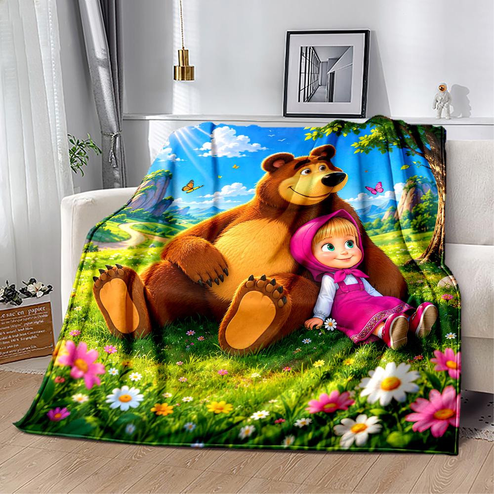 Masha Bear Blanket Comfortable Suitable for Livingroom Seaside Sofa Four Seasons Multipurpose Stylish Decor Best Holiday Gift for Friends Family