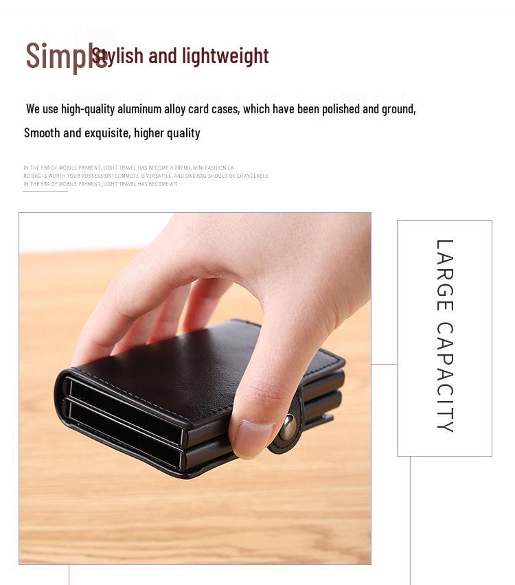 Porta-Cartões Pop-Up Automático de Liga de Alumínio de Camada Dupla - Carteira Estojo de Metal para ID e Cartões de Crédito