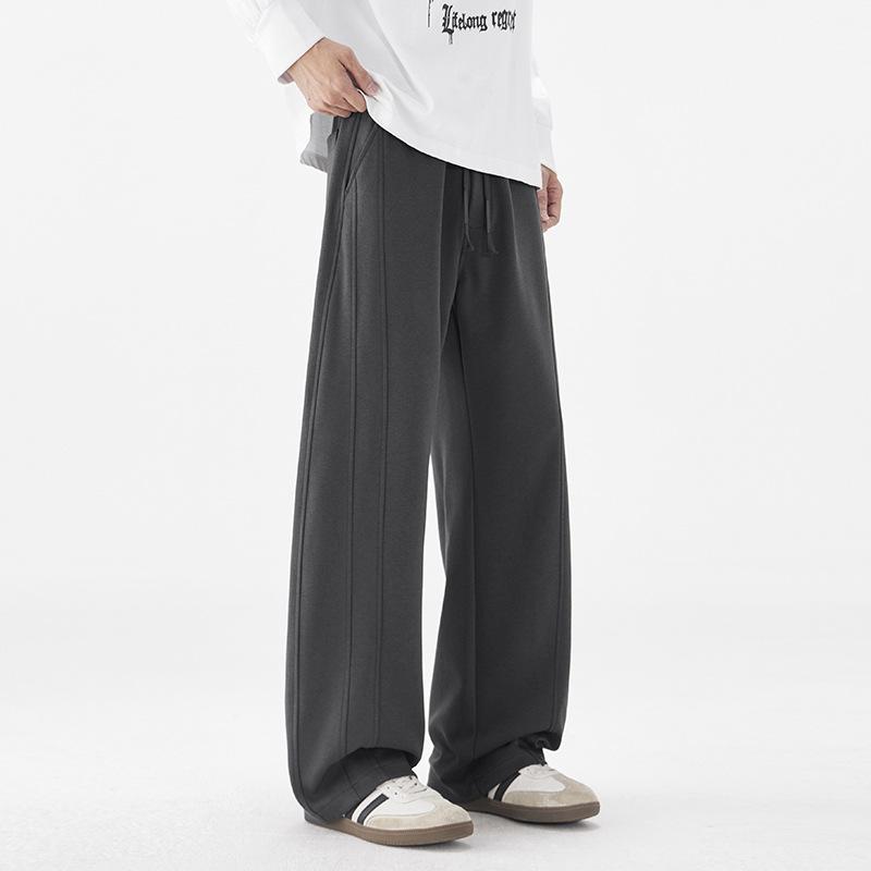 American trendy brand elastic waist scimitar sweatpants men's solid color simple and versatile loose wide leg drape casual pants men