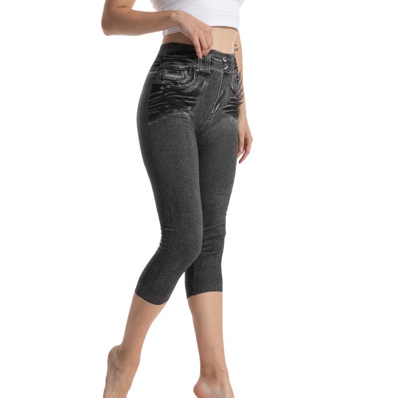 Women s Stretchy Slimming Faux Denim Cropped Leggings XS