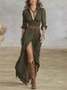 2025 European & American Women's Autumn Sexy Solid Color Belted Irregular Ruffle Dress