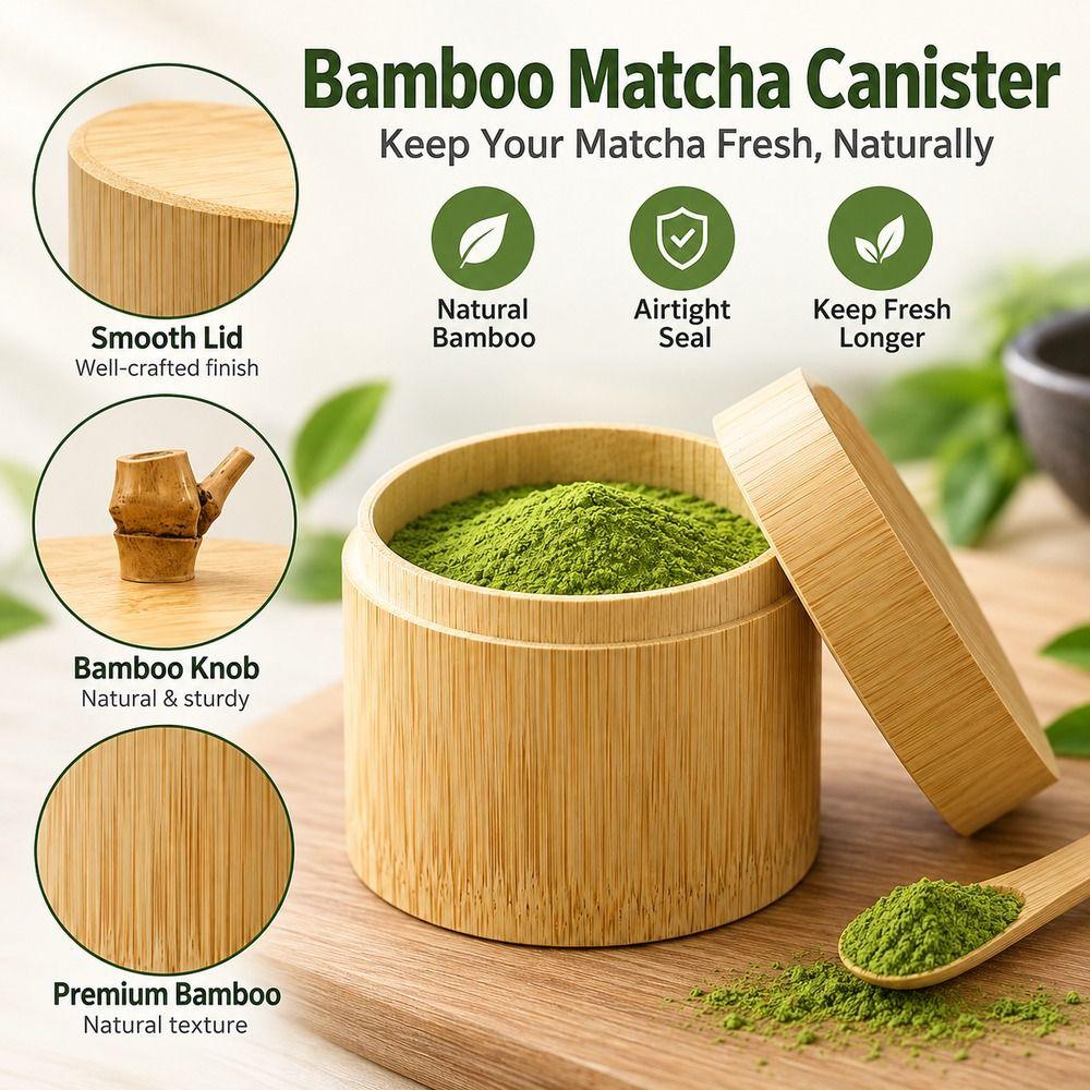 Bamboo Storage Jar Matcha Powder Jar Natural Bamboo Powder Container For Coffee Powder