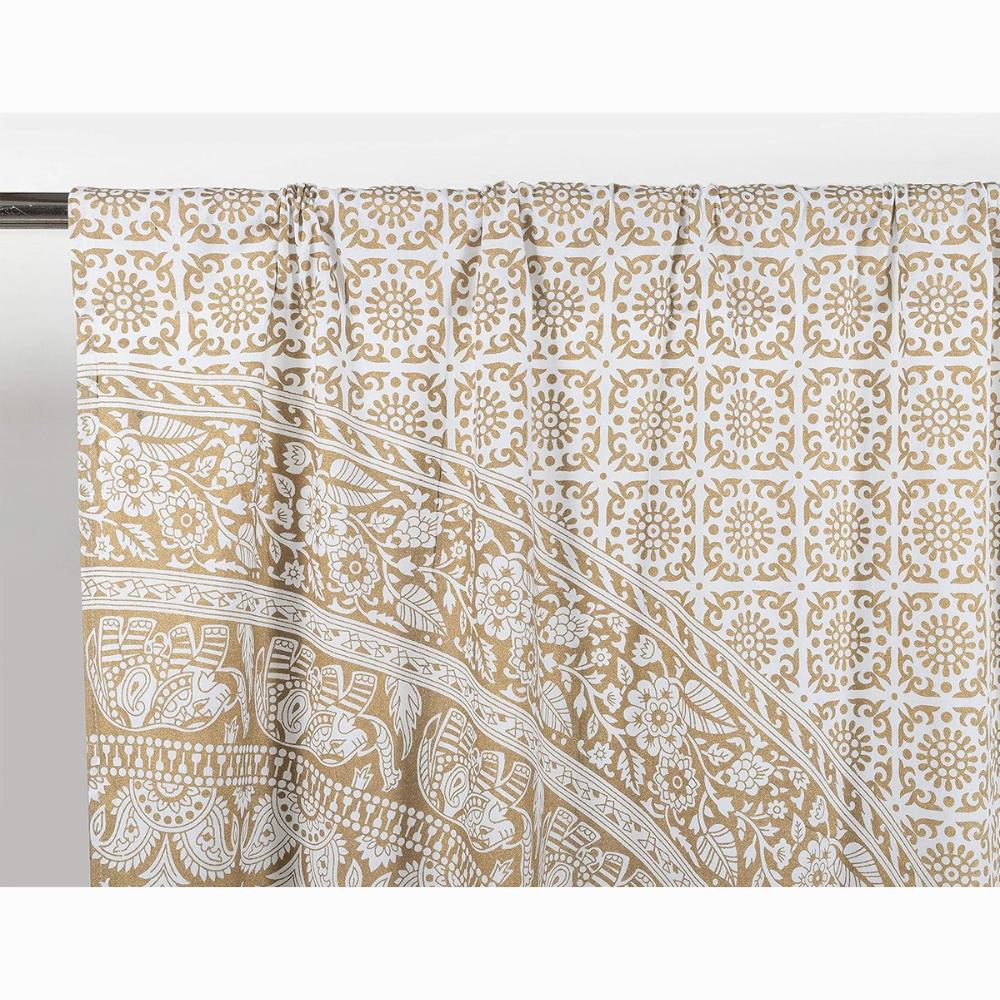 Bless International Beautiful Indian Bohemian Psychedelic Hippie Elephant Mandala Window Curtain Panels for Bedroom, Living, Balcony (White and Gold)