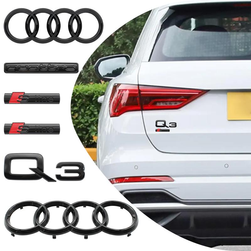 4Ring ABS Logo Black Car Hood Front Grille Emblem Rear Trunk Badge Sticker Auto Accessories For E2 Q3 2013-2022 Sline Quarrto E3a7s1