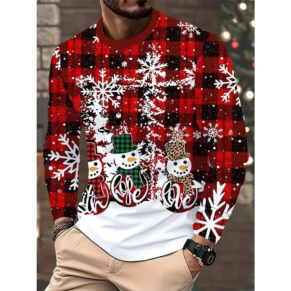Spring Autumn Christmas Series 3D Printed Comfortable Round Neck T-shirt Loose Casual Sports Versatile Men's Breathable Long Sleeve T-shirt