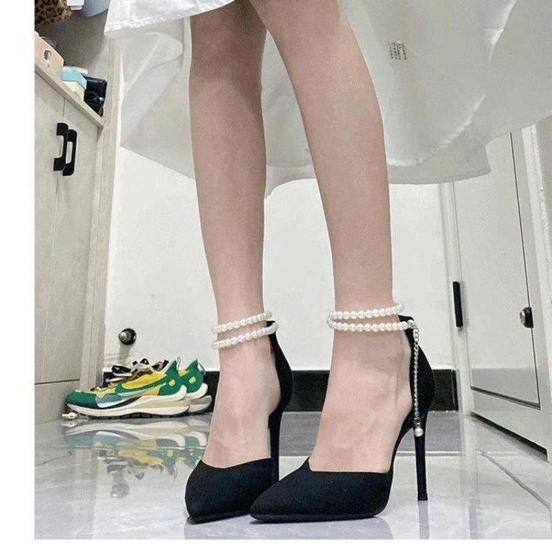Fashion New Popular Women Thin Heels Hollow Sandals Woman Pearl Butterfly Pointed Toe High Heels Pumps Women's Drees Shoes Wedding Shoes
