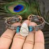 Natural Rainbow Moonstone Gemstone Copper Wire Wrap Cuff Bangle Adjustable c5g43