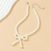 Y2k Bowknot Pearl Necklace for Women Elegant Butterfly Bow Charm Pendant Necklaces Fashion Wedding Party Jewelry Gift