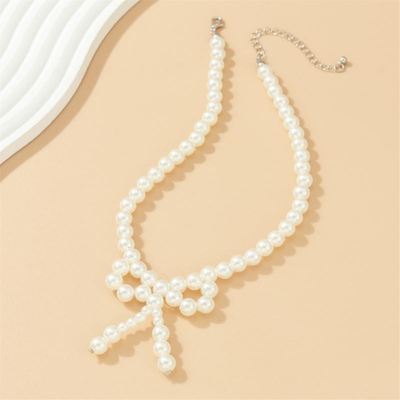 Y2k Bowknot Pearl Necklace for Women Elegant Butterfly Bow Charm Pendant Necklaces Fashion Wedding Party Jewelry Gift