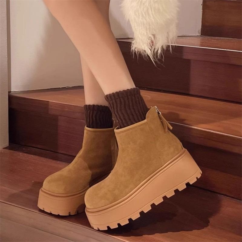 Thick-soled Short Boots for Women's Autumn and Winter Small Boots New Versatile Height-increasing Casual Velvet Snow Boots for Women