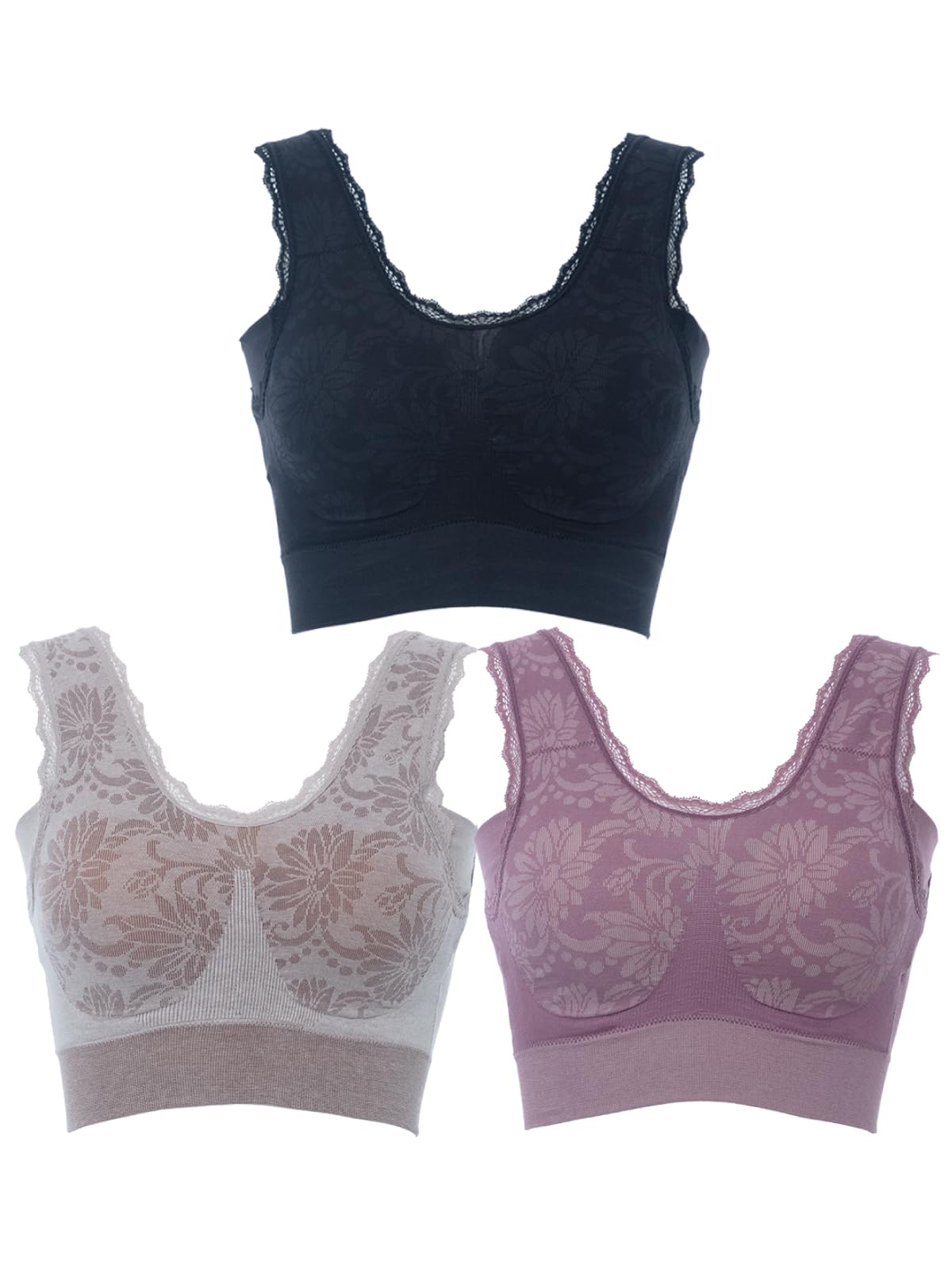 

Andijur Anri Sugihara Lily Print Cotton Blend Bra Set Shapewear with Plus Jacquard (3-Pack) - Comfortable, Wireless, Cups, Women s Sizes, (L-LL)