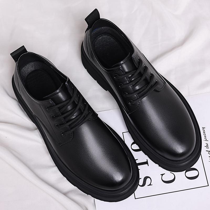 Fashion Thick Bottom Mens Oxford Shoes New Leather Casual Business Shoes Simple Versatile Formal Dress Footwear Leisure Walk Derby Shoes