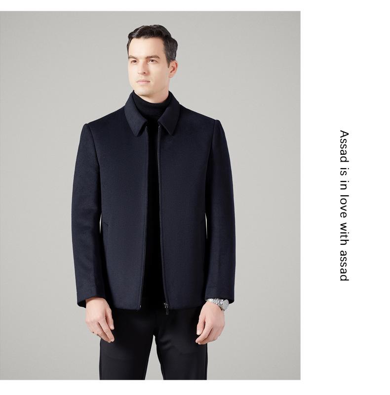 Winter Cashmere Jacket with Woolen Down Liner for Middle-Aged & Elderly Men - Short Stand Collar