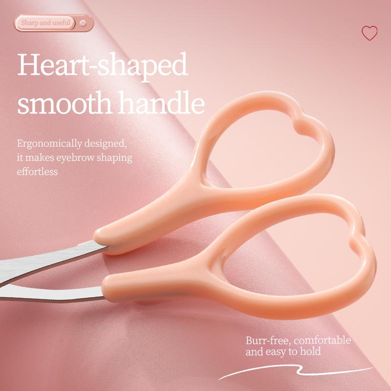 Lovely Heart Precision Eyebrow Trimming Scissors with Integrated Comb, Manual Grooming Tool, Durable Plastic Handle Eyebrow Razo