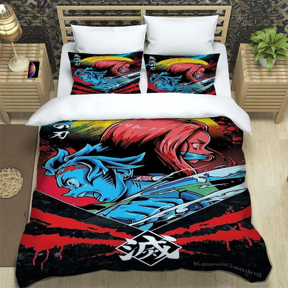 Japanese Manga Demon Slayer Personalized Customization Bedding Set Soft Duffel Cover Pillowcase Comic Adolescent Sheet Set