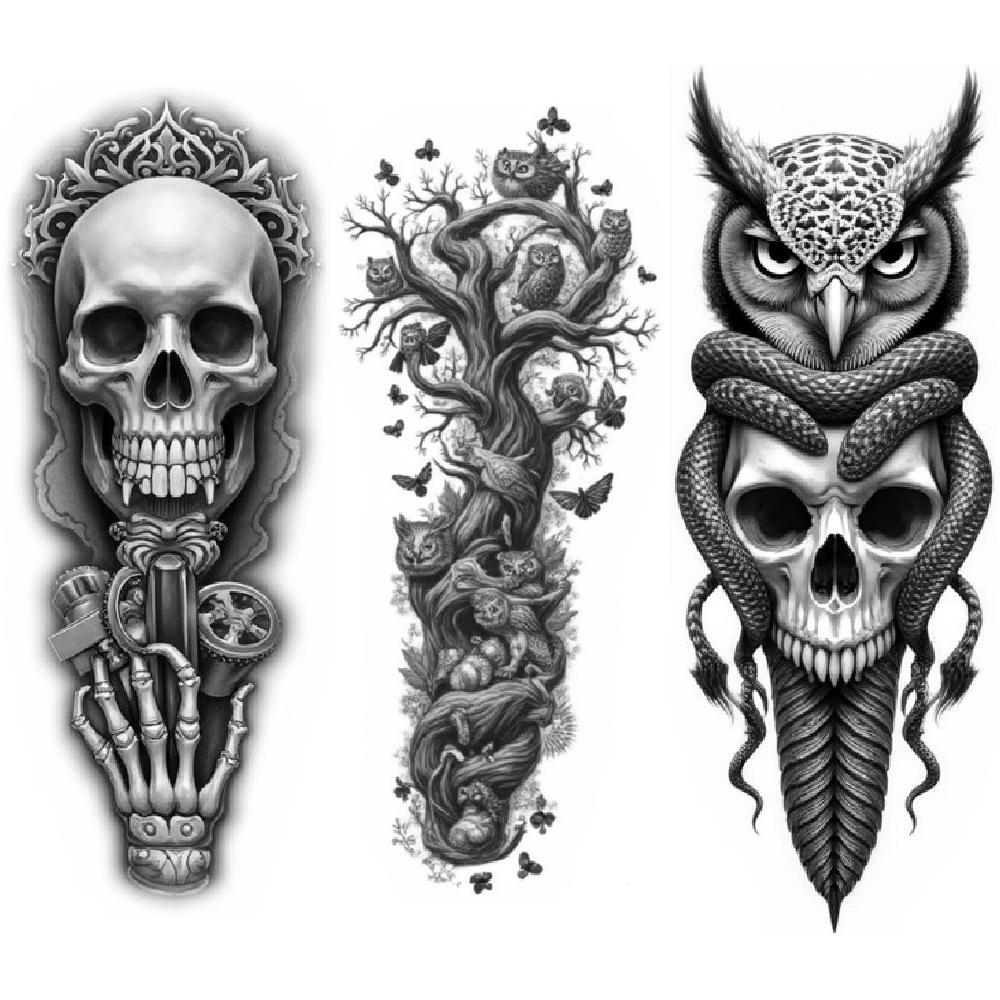 3pcs Temporary Tattoo Waterproof Long-lasting Body Stickers Tattoo Grim Reaper Tattoo For Arms Men Adults