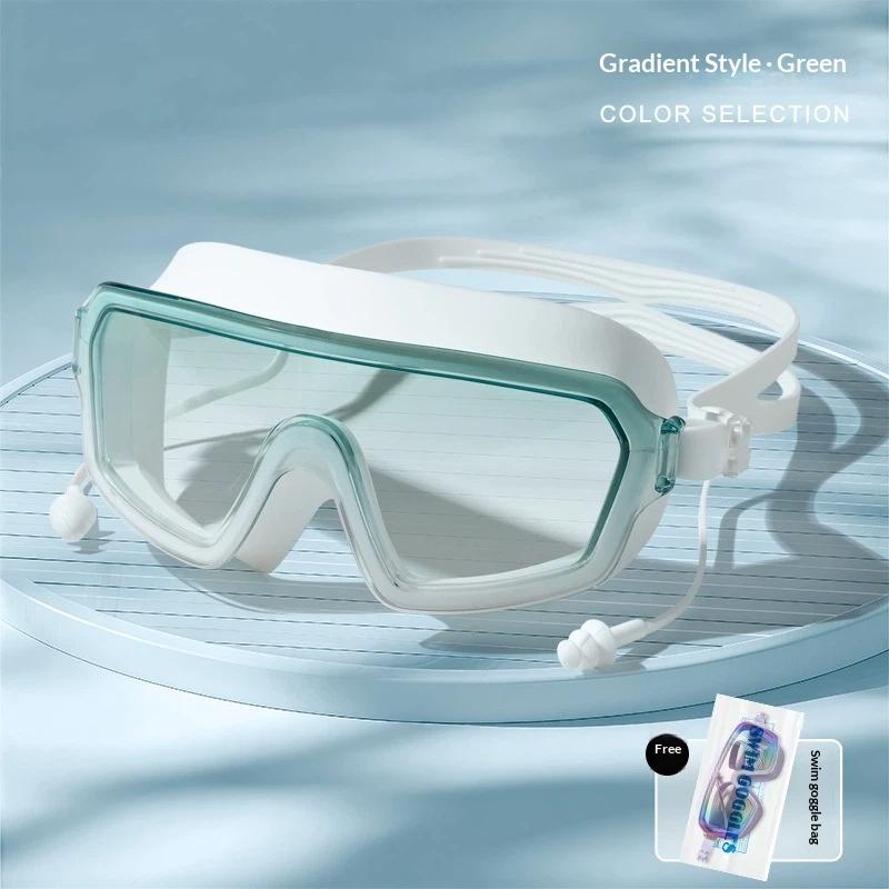 Large Frame Anti Fog Swim Goggles With Ear Plugs Panoramic Wide View Waterproof Swimming Glasses For Adults Pool Beach Water Spo