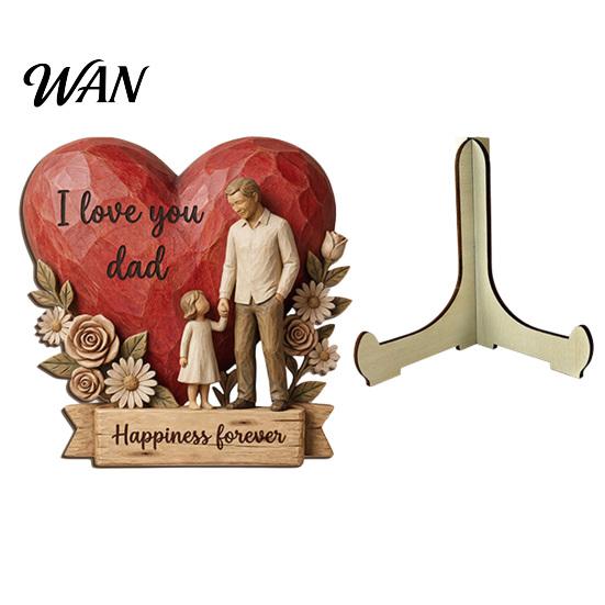 Bookshelf Decor Piece Wooden Ornament with Stable Base, Father Day Ornament, Decorative Resin Carved Sculpture Family Love for Desktop Home