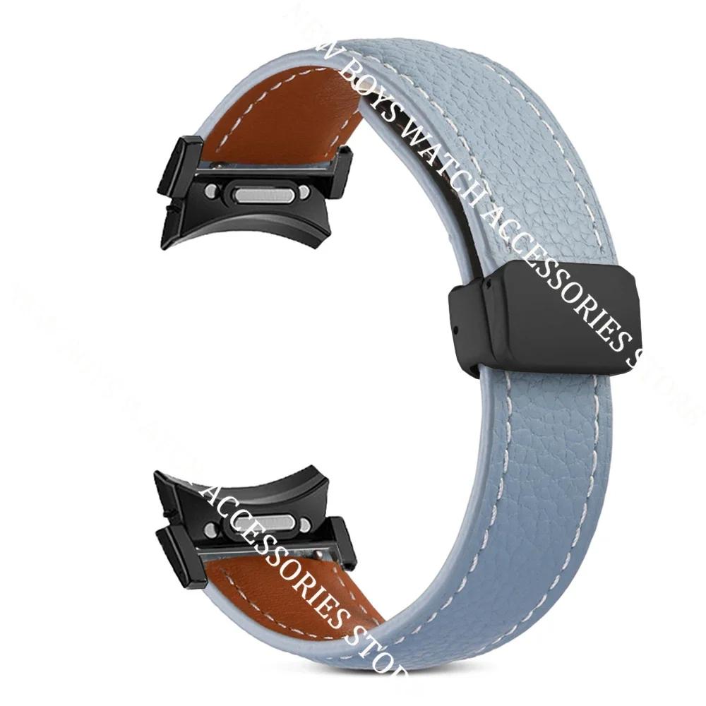 Kožený pásek bez mezer pro Samsung Galaxy Watch 7/6/5 40mm 44mm 6 Classic 47mm 43mm Řemínek Quick Fit Bílý magnetický pásek s D-přezkou