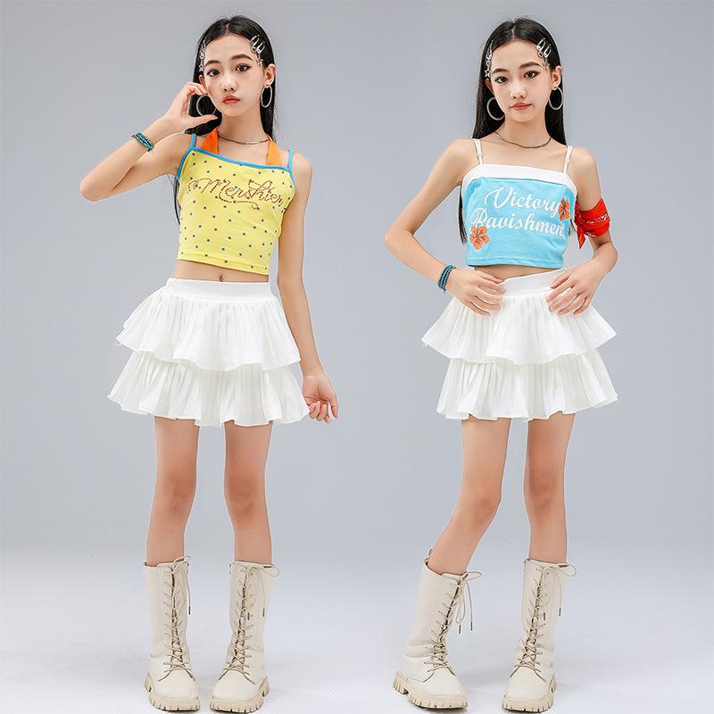 Girls' Dopamine Jazz Dance Performance Outfit: Children's Street Dance Vest and Pants Set