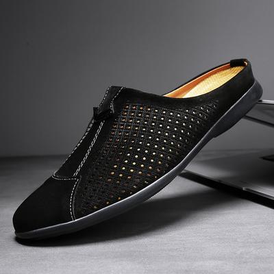 Scarpe Mezze Traforate da Uomo Estive Ciabatte in Pelle Scamosciata Zoccoli Mocassini Pantofole da Uomo Scarpe Casual Senza Tallone Slip-On Piatte