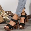 New thick-soled water table thick-heeled high-heeled sandals women's often one-word buckle with rivets fashion women's sandals