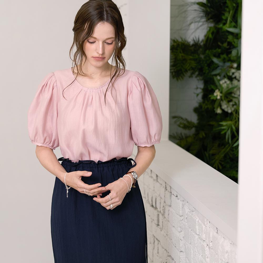 KELLY DONAHUE Silky Puff Shirred Blouse Pink