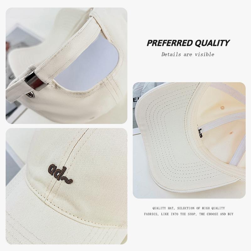 Solid color baseball cap for women, spring and summer embroidered soft-top sunshade cap, student outdoor versatile sun protection cap for men