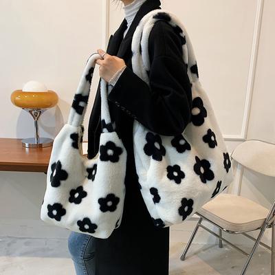 Simple Flower Plush Women's Bag 2025 Autumn and Winter New Handbag Casual Fashion Shoulder Bag