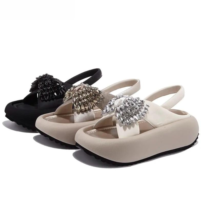 Kristallbåge Plattformssandaler Sommar Ny Rund Tå Öppen Tå En Rem Halkfria Slitstarka Kilsandaler