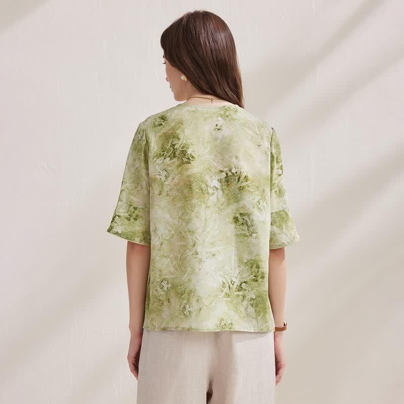 Zhaojun New Chinese Style Printed Mulberry Silk Top