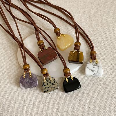 Design Sense Tiger'S Eye Stone Natural Stone Bag Pendant Necklace Women'S Autumn And Winter Fashion Versatile Neck Chain Sweater Chain