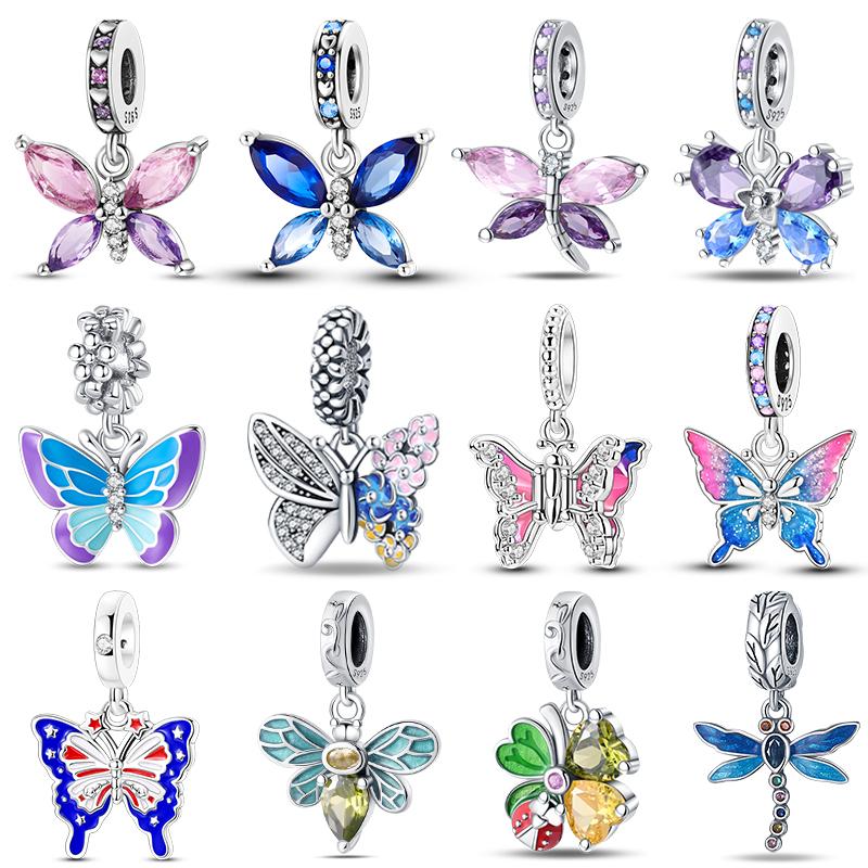 Compatible With 3MM Authentic Bracelets copper Colorful Dragonfly Flower Gem Butterfly Charm Bead Charms Bead Charms Fine Do It Yourself Jewellery Mak