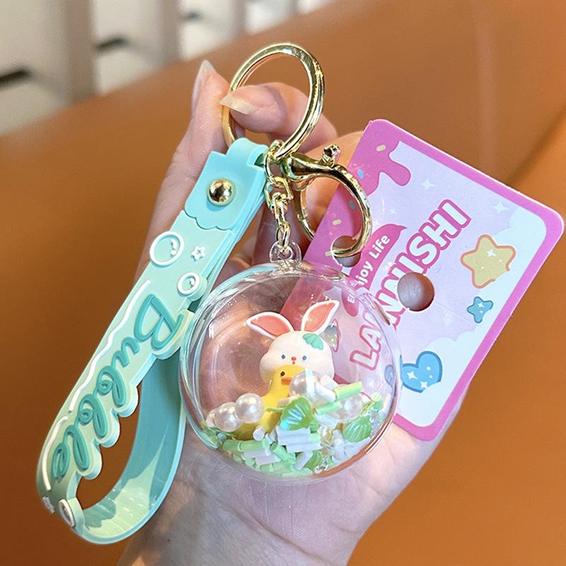 Mengqu Ball Paradise Bunny Keychain Creative Cute School Bag Pendant Delicate Small Jewelry Girls Keyring