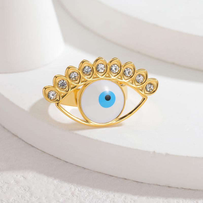 

18K Gold Evil Eye Ring for Women, Durable Titanium Steel, Simple High-End Design