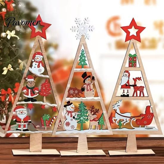 Indoor Christmas Home Decoration Wooden Tree Tabletop Sign, Rustic Gingerbread Snowman Gnome Desktop Ornament with Star Holiday Party Sign Topper,