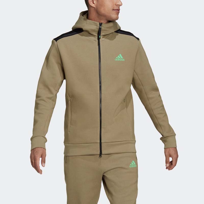 Adidas Alphabet Logo Print Sports Hooded Jacket Men Jackets Green H39842