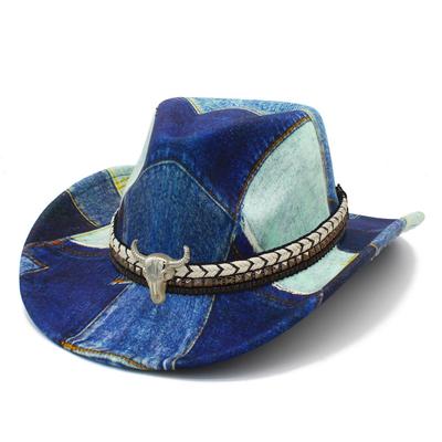 Trend Street Style Old Washed Cowboy Jazz Hat Unique Bull Head Decorative Cowboy Hat Personalized Carnival Party Hat
