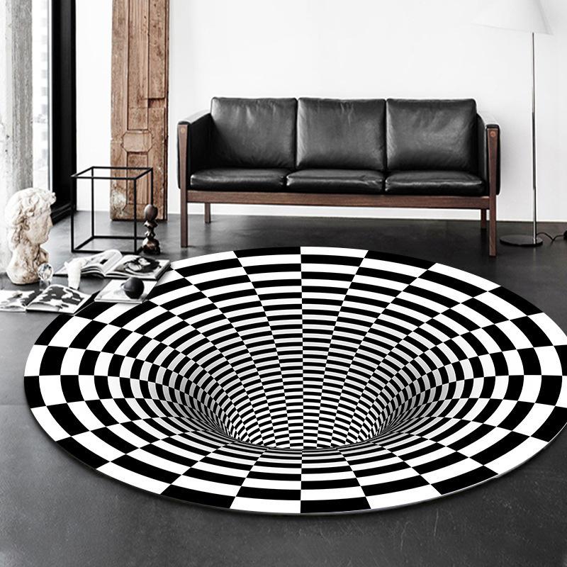3D Optical Illusion Round Carpet Lattice Print Geometric Design Mat Modern Artistic Home Decor Anti-slip Rug for Living Room
