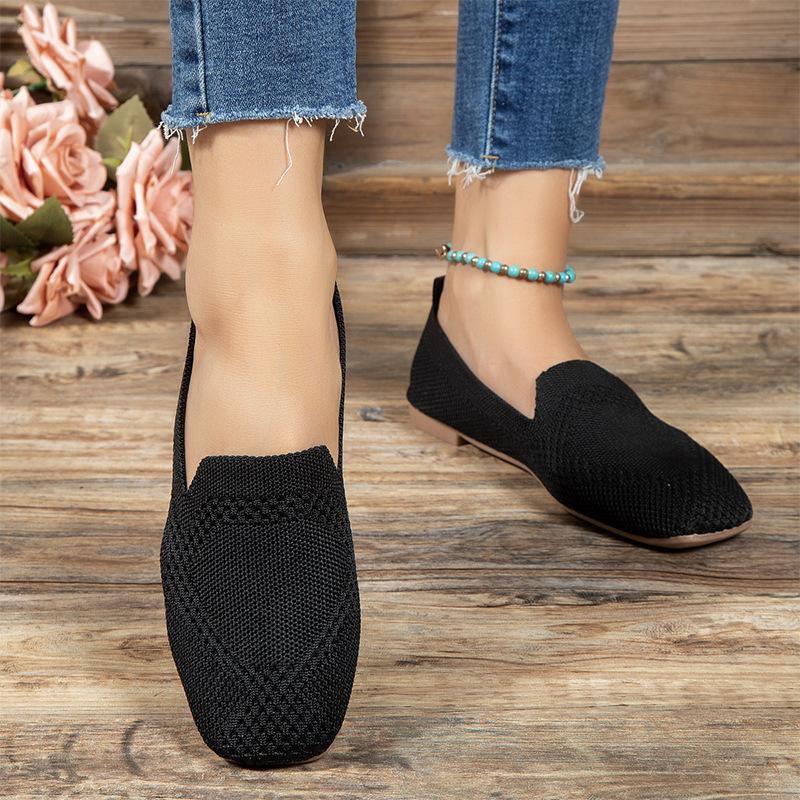 Fashion Spring Autumn Casual Shoes for Women Slip-on Pump Knit Single Flat Shoes Breathable Round Toe Ladies Cloth Loafers Large Sized