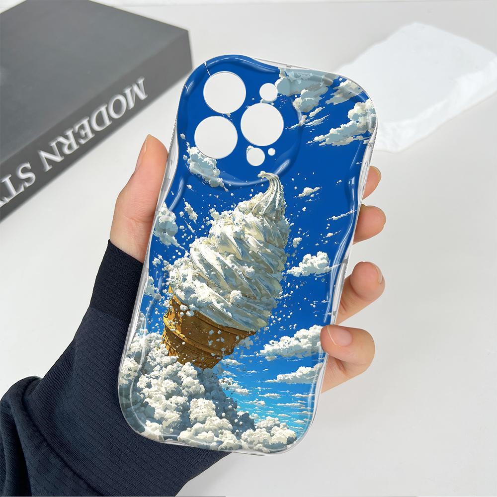 Roztomilý kreslený vzor krémová textura pouzdro vlnitý okraj měkký silikonový kryt pouzdro na telefon pro Huawei Honor Infinix Tecno iPhone