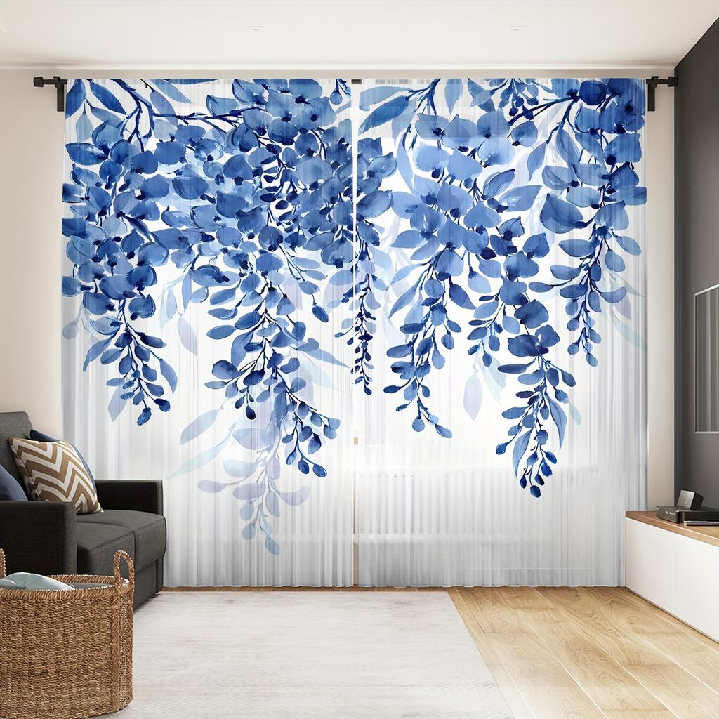 2 Stück Blumendruck Halbtransparenter Vorhang Lichtfilternde Vorhänge für Wohnzimmer Schlafzimmer Küche Café Heimdekoration cortinas